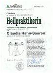 Offizielles Zertifikat Heilpraktikerin für Psychotherapie von Claudia